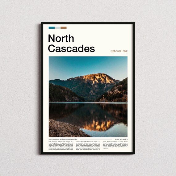 North Cascades Washington Sunlit Peak Lake Reflection Photo Poster