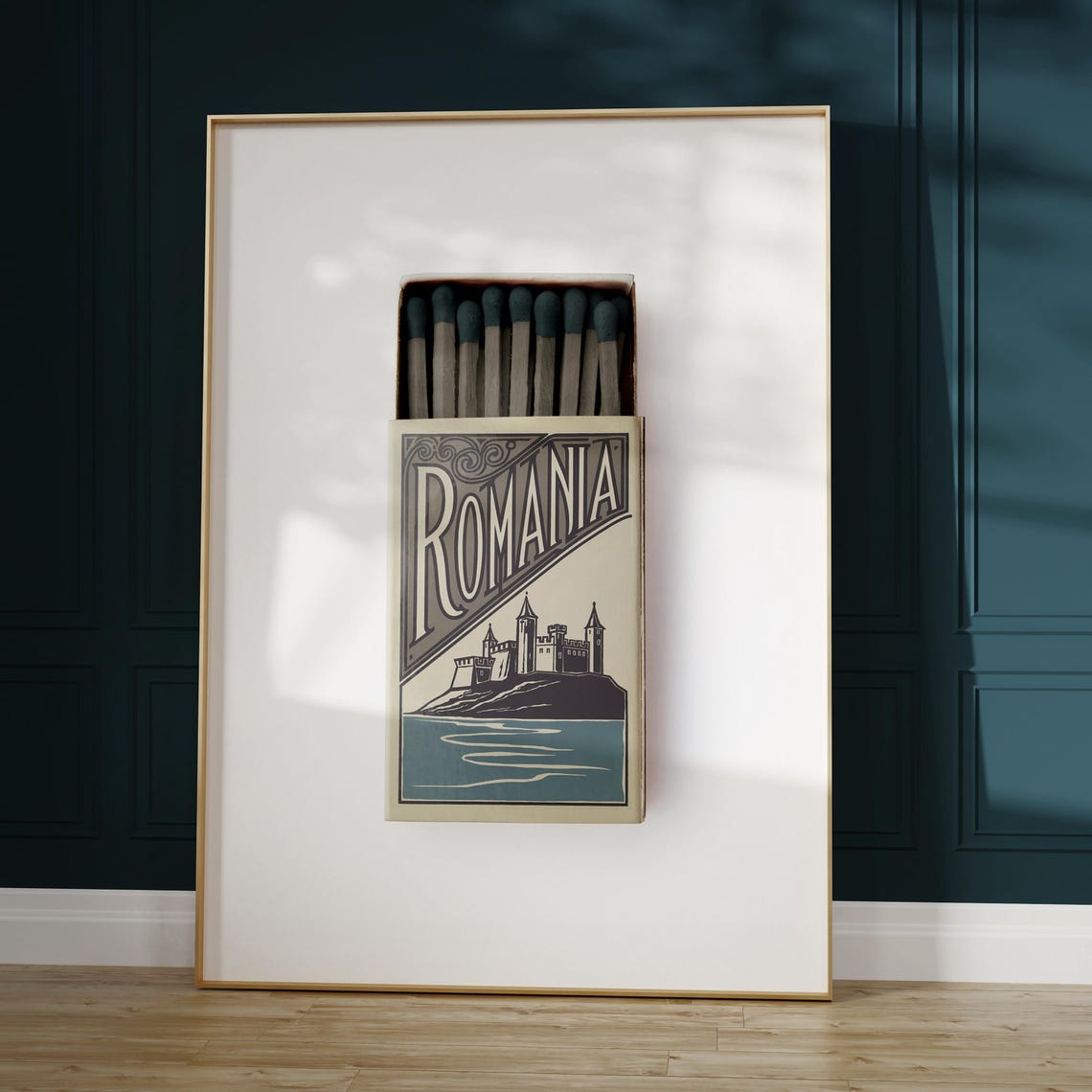 Romania Vintage Matchbox Style Art with Castle by the Water Poster - Image 5
