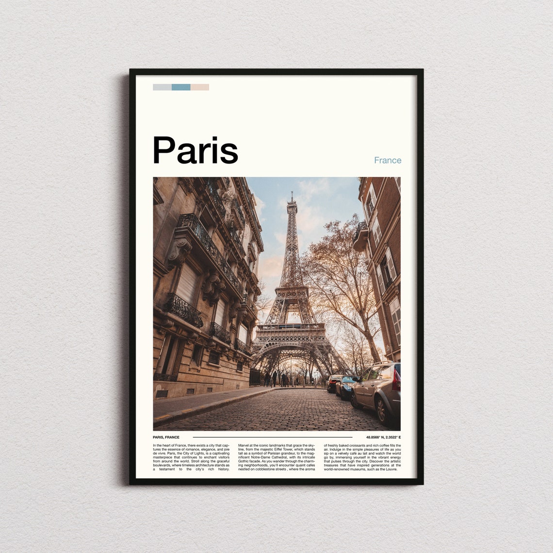 Paris France Eiffel Tower Cobblestone Street View Photo Poster