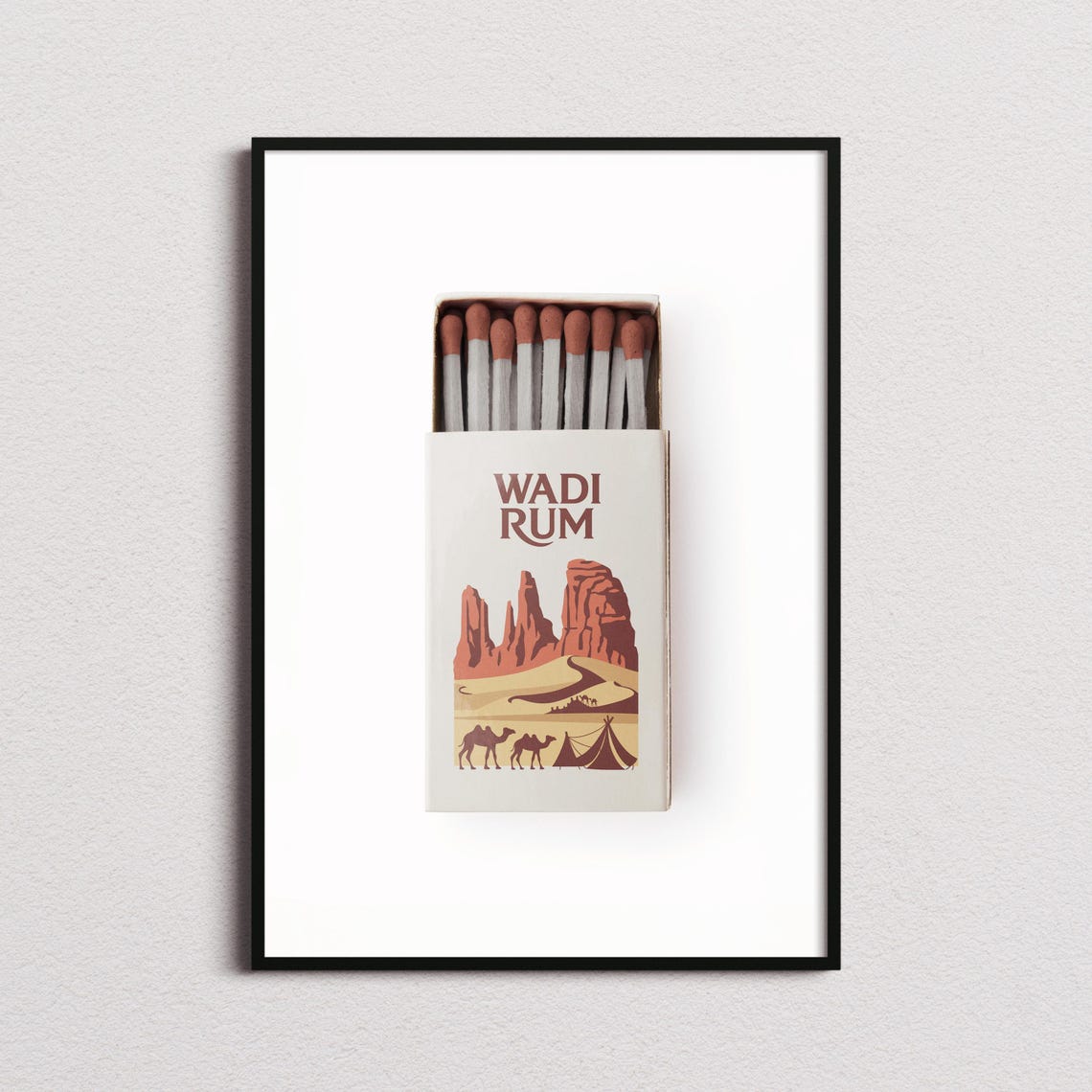 Wadi Rum Jordan Desert Camel Retro Matchbox Art Travel Poster