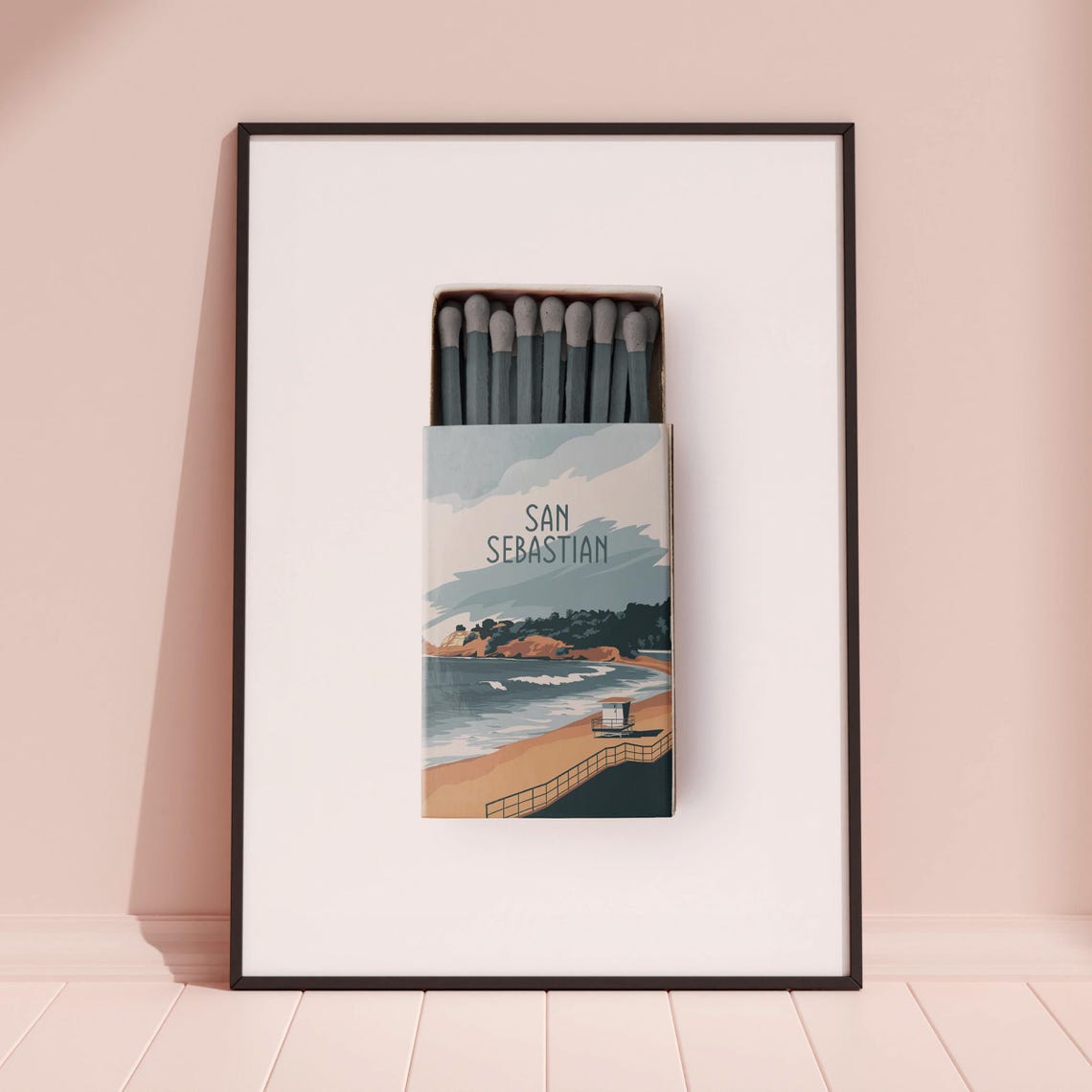 San Sebastian Beach Matchbox Art Lifeguard Tower Waves Poster - Image 3