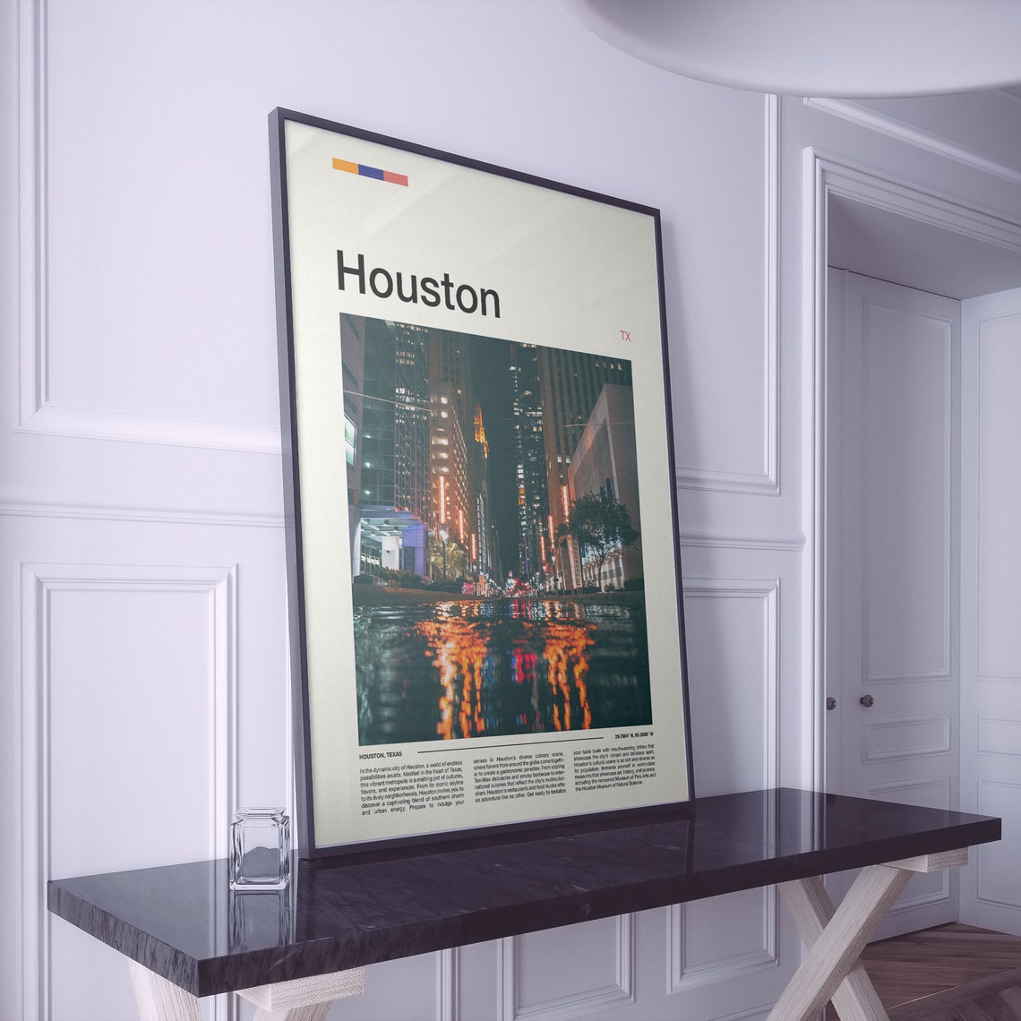 Houston Texas Night Skyline City Lights Reflection Travel Poster - Image 2