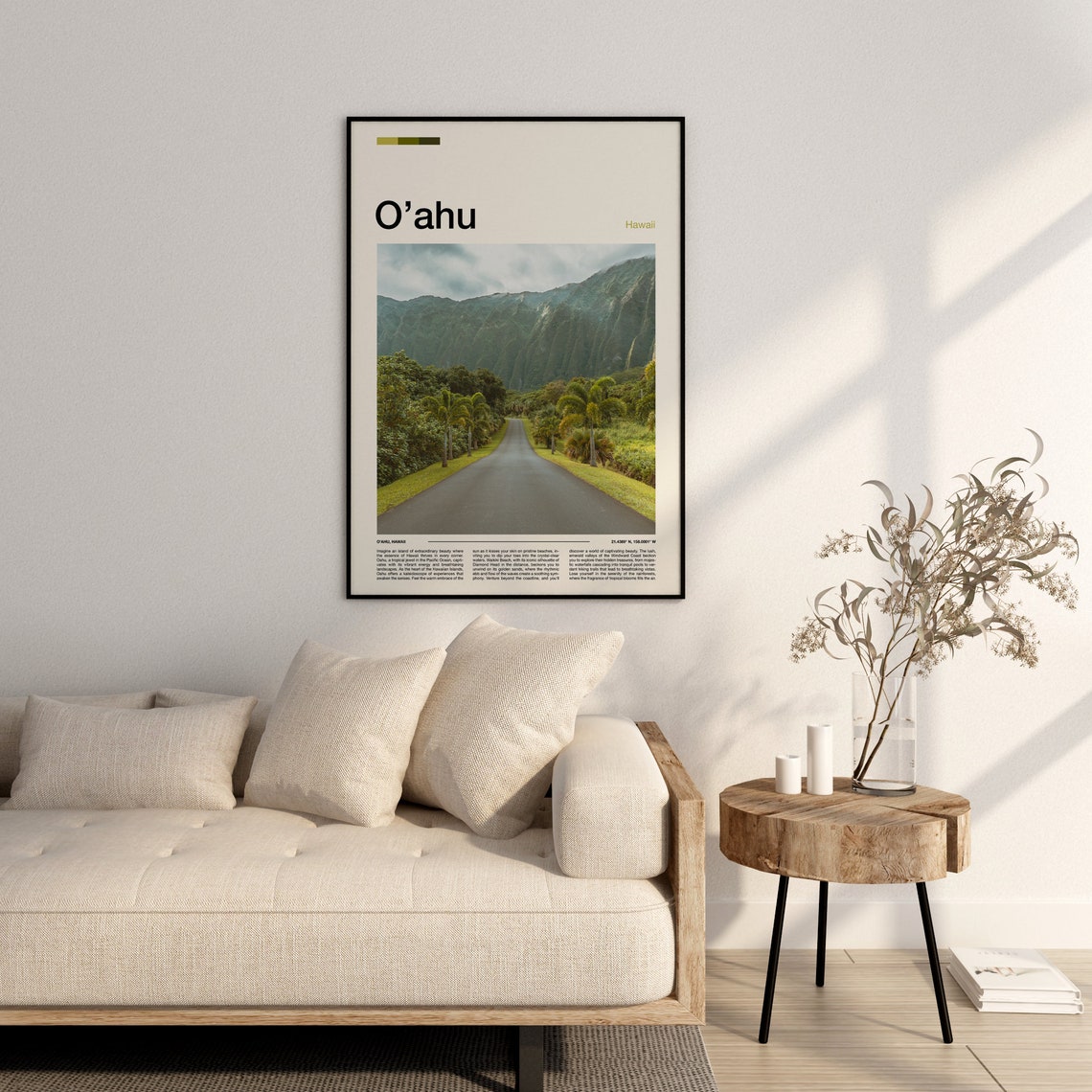 Oahu Hawaii Royal Palm Lined Road Misty Green Mountain Valley Poster - Image 3