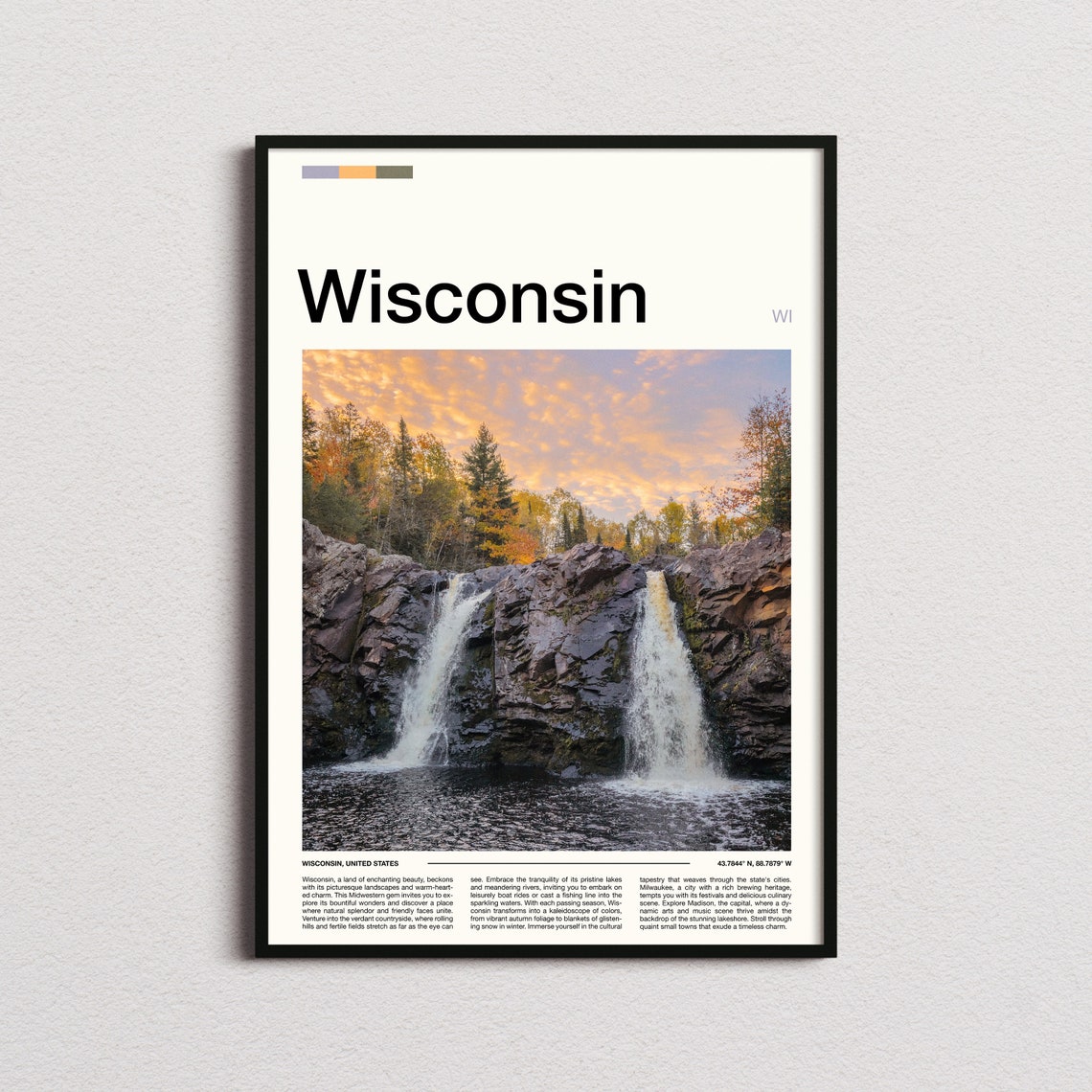 Wisconsin Twin Waterfalls Autumn Sunset Forest Landscape Poster