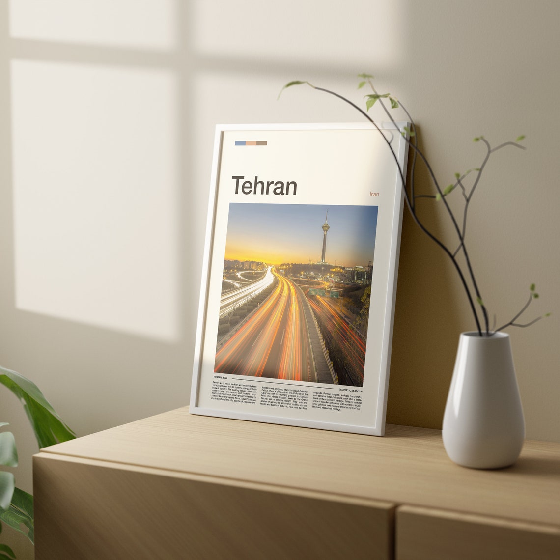 Tehran Iran Milad Tower Night Highway Light Trails Travel Poster - Image 2