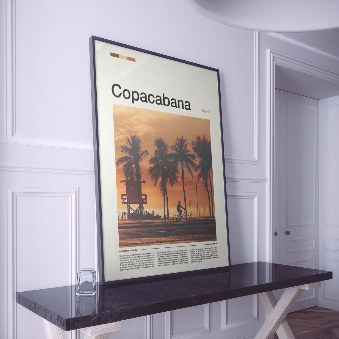 Copacabana Brazil Palm Trees Sunset Beach Cyclist Photography Poster - Image 2