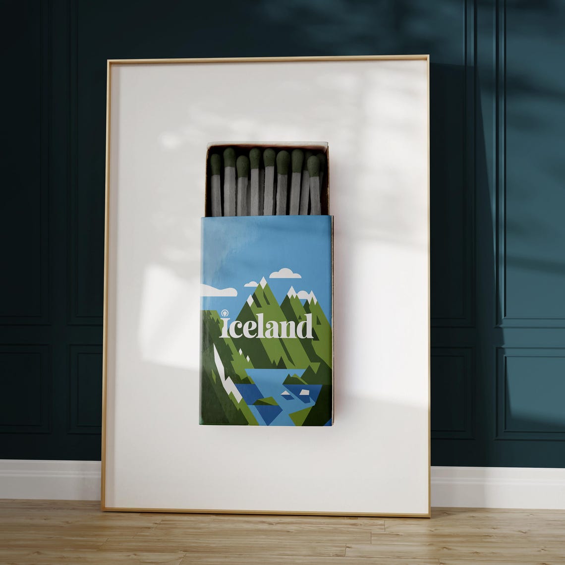 Iceland Mountain Waterfall Matchbox Style Art with Lagoon Poster - Image 5