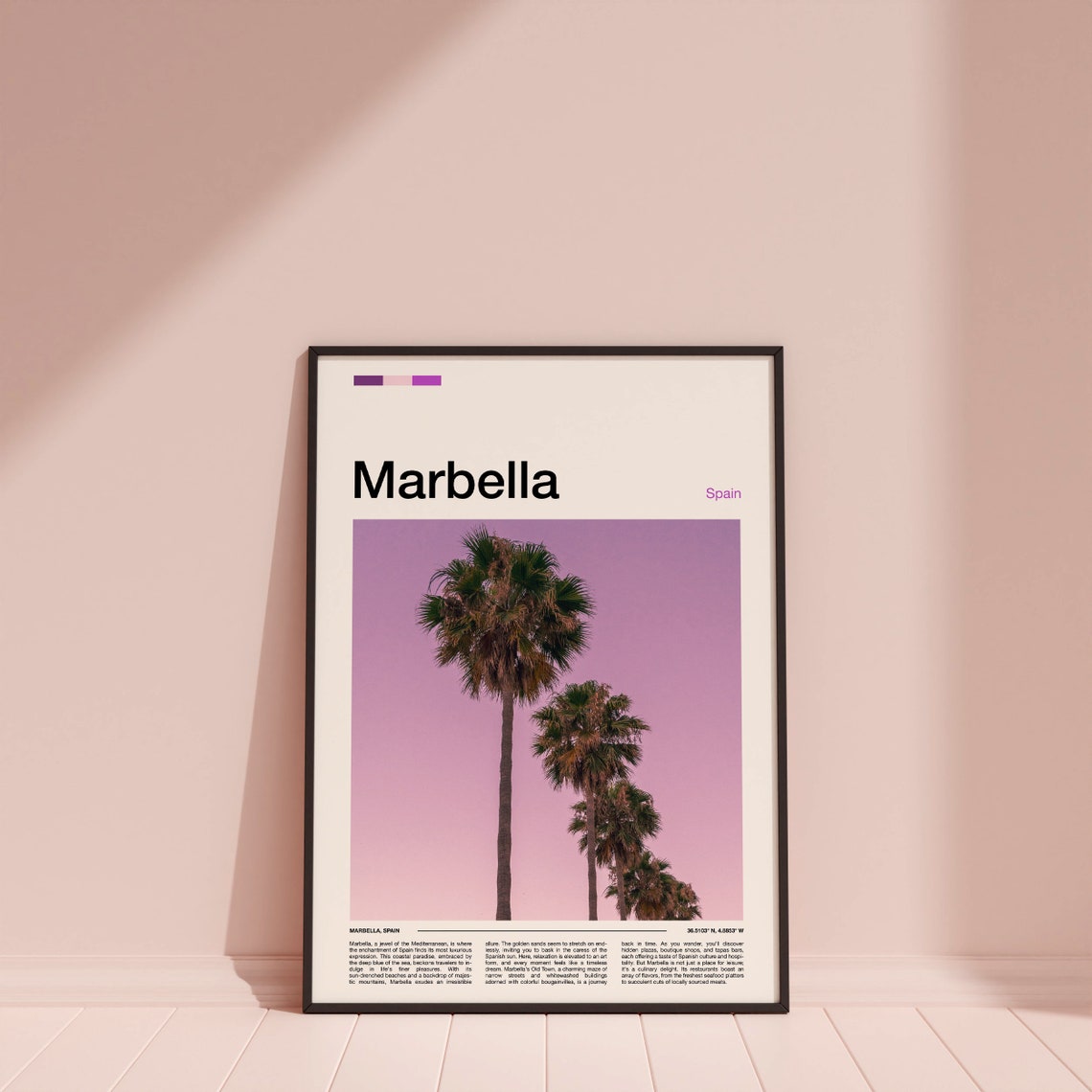 Marbella Spain Palm Trees Pink Sunset Coastal Travel Art Poster - Image 3