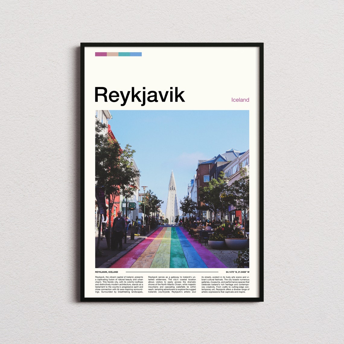 Reykjavik Iceland Rainbow Street Hallgrimskirkja Church View Poster