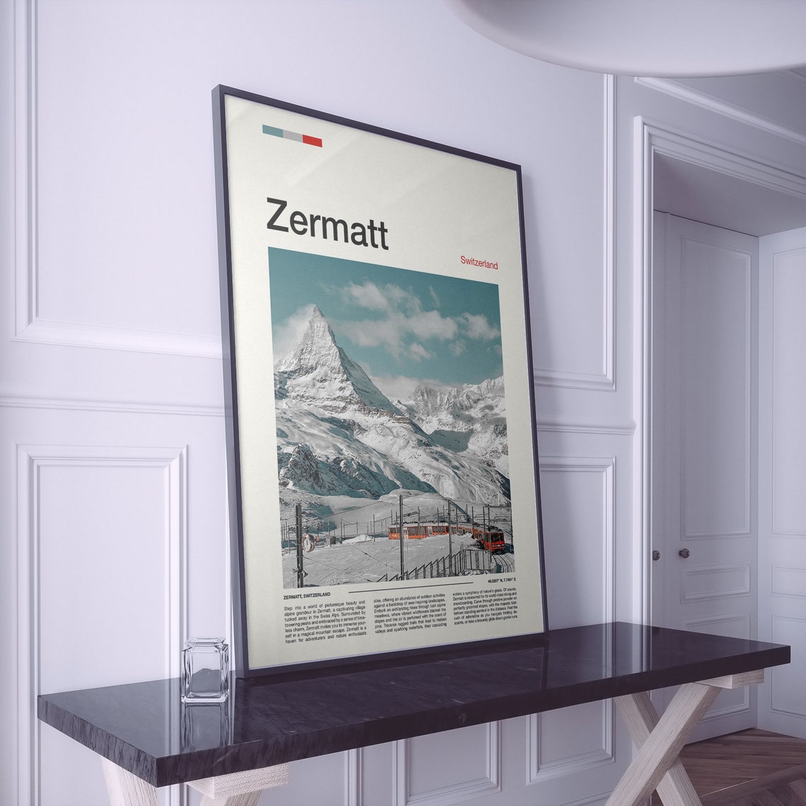 Zermatt Switzerland Matterhorn Red Train Snowy Peak View Poster - Image 2