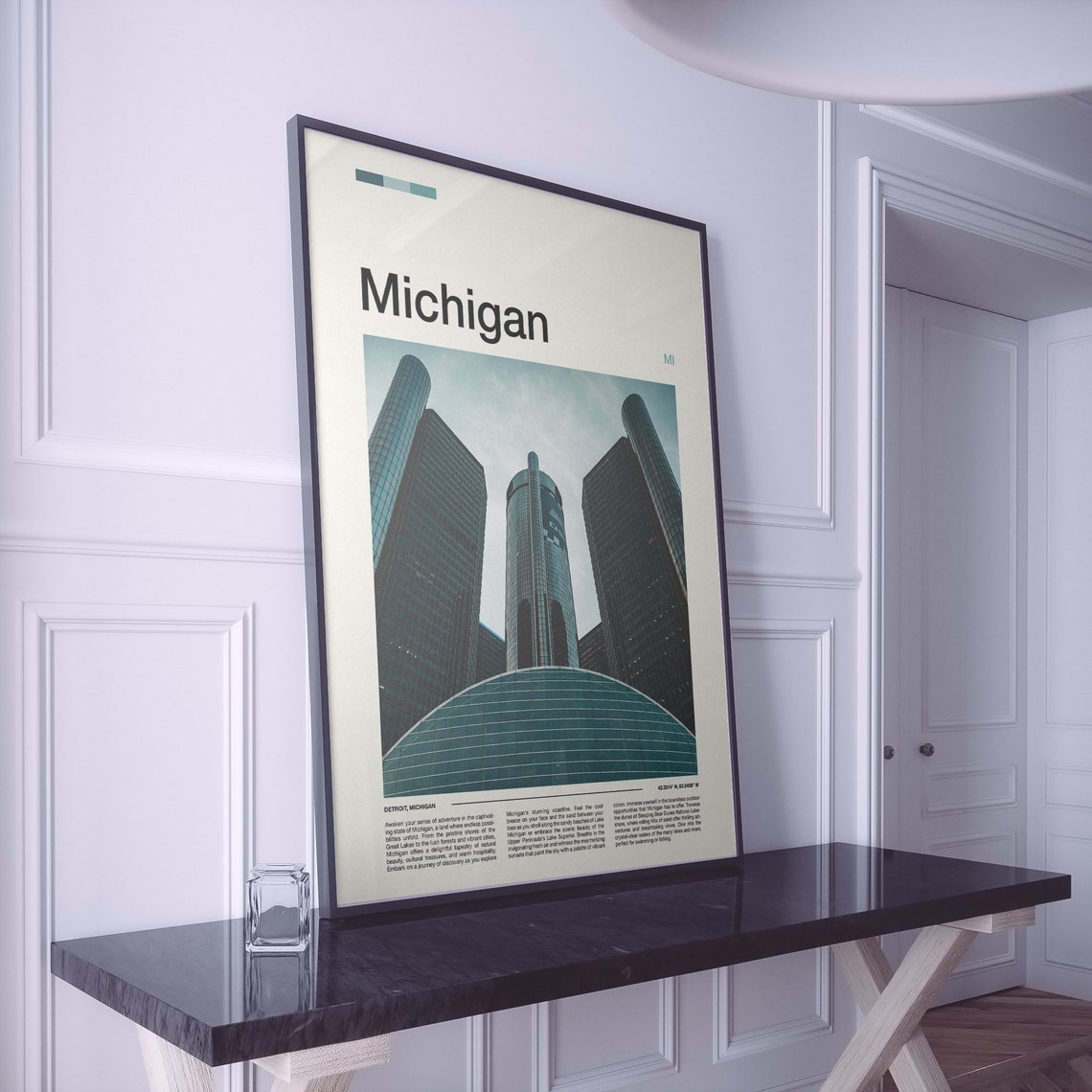 Michigan Detroit Renaissance Center Skyline Architecture Poster - Image 2
