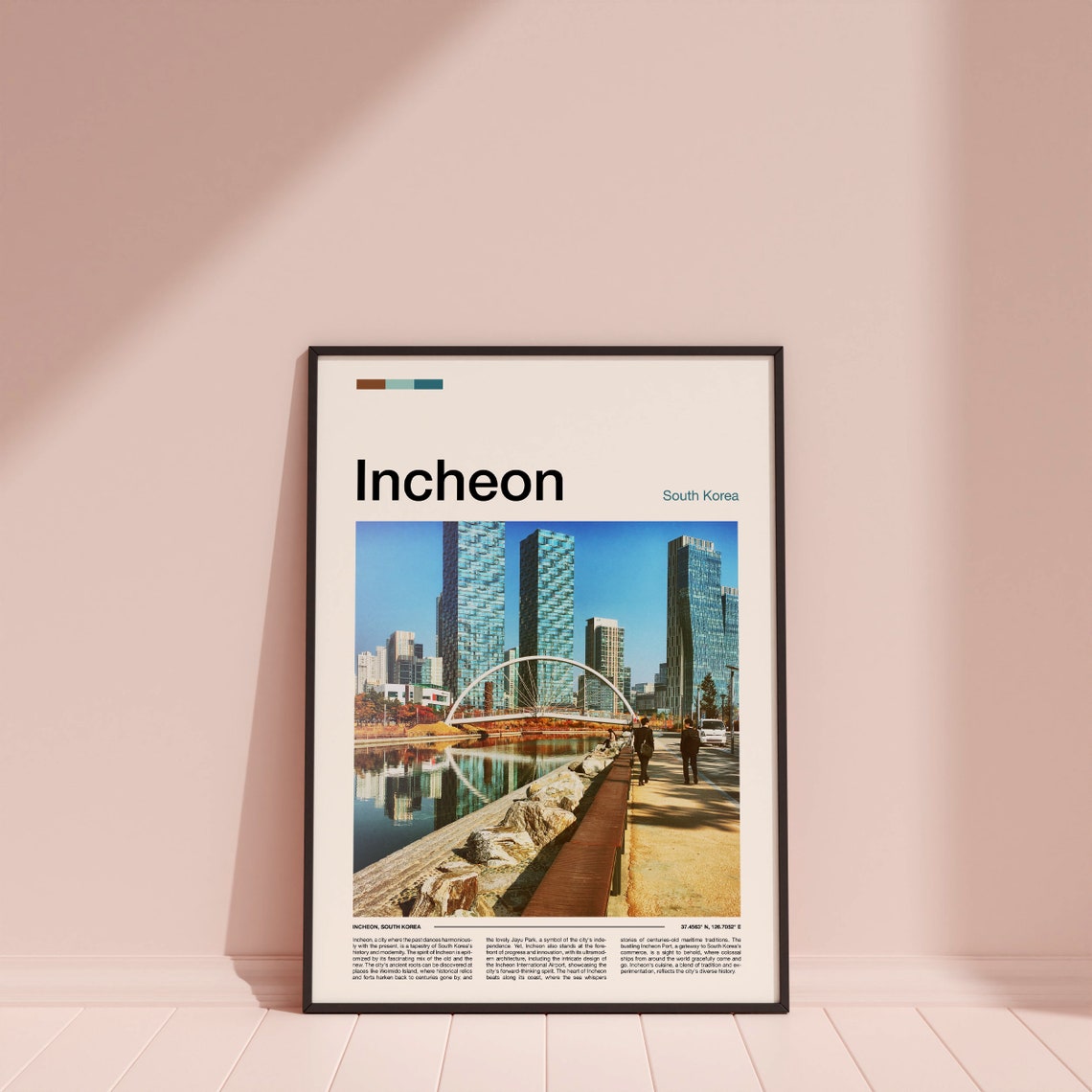 Incheon South Korea Glass Towers Bridge Canal Modern Art Poster - Image 4