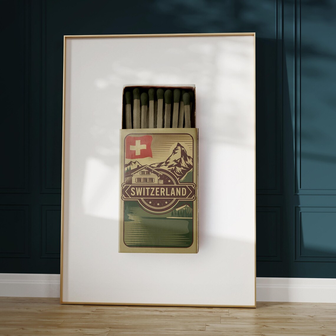 Switzerland Matchbox Matterhorn Alps Chalet Vintage Art Poster - Image 5
