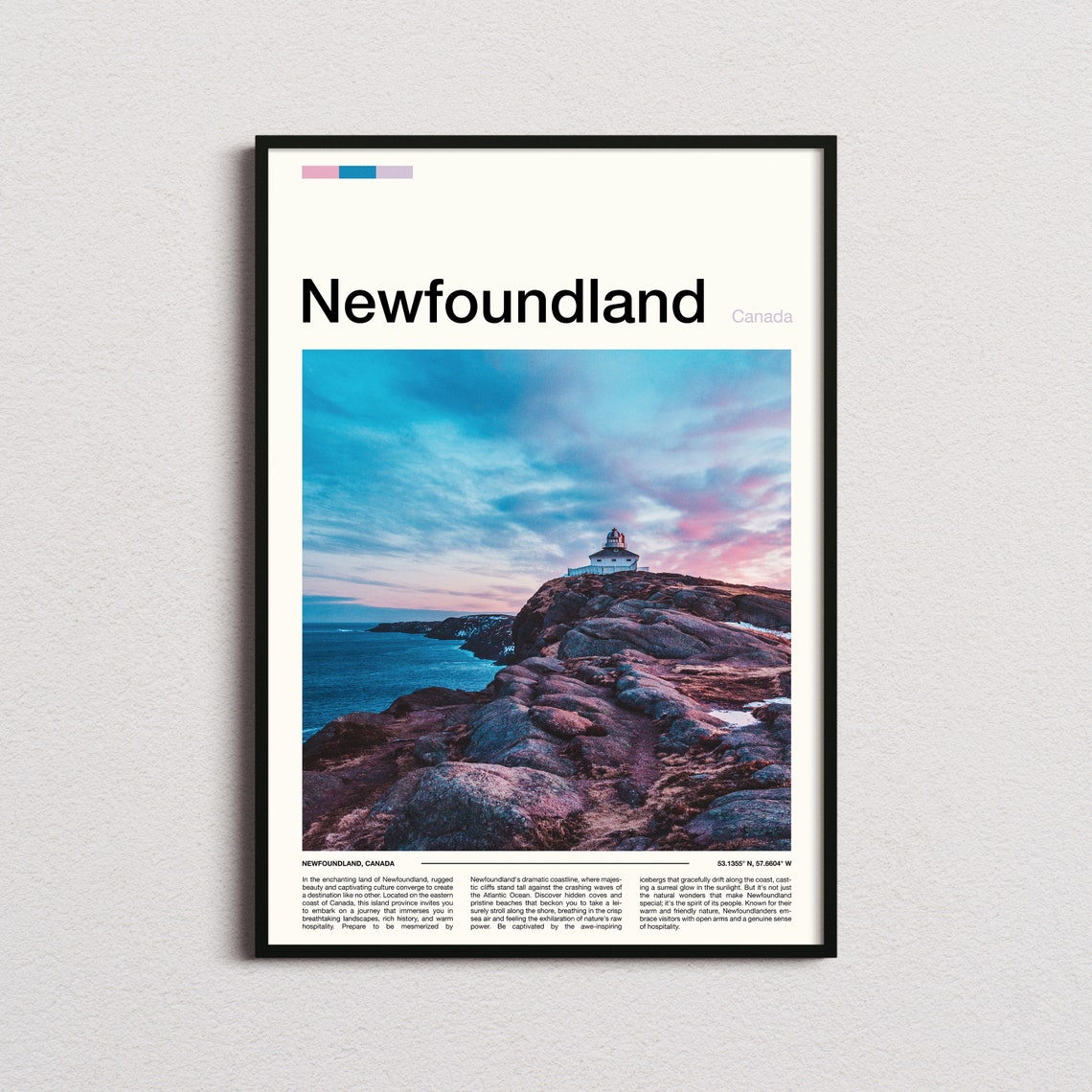 Newfoundland Canada Lighthouse Rocky Coast Sunset Ocean Poster