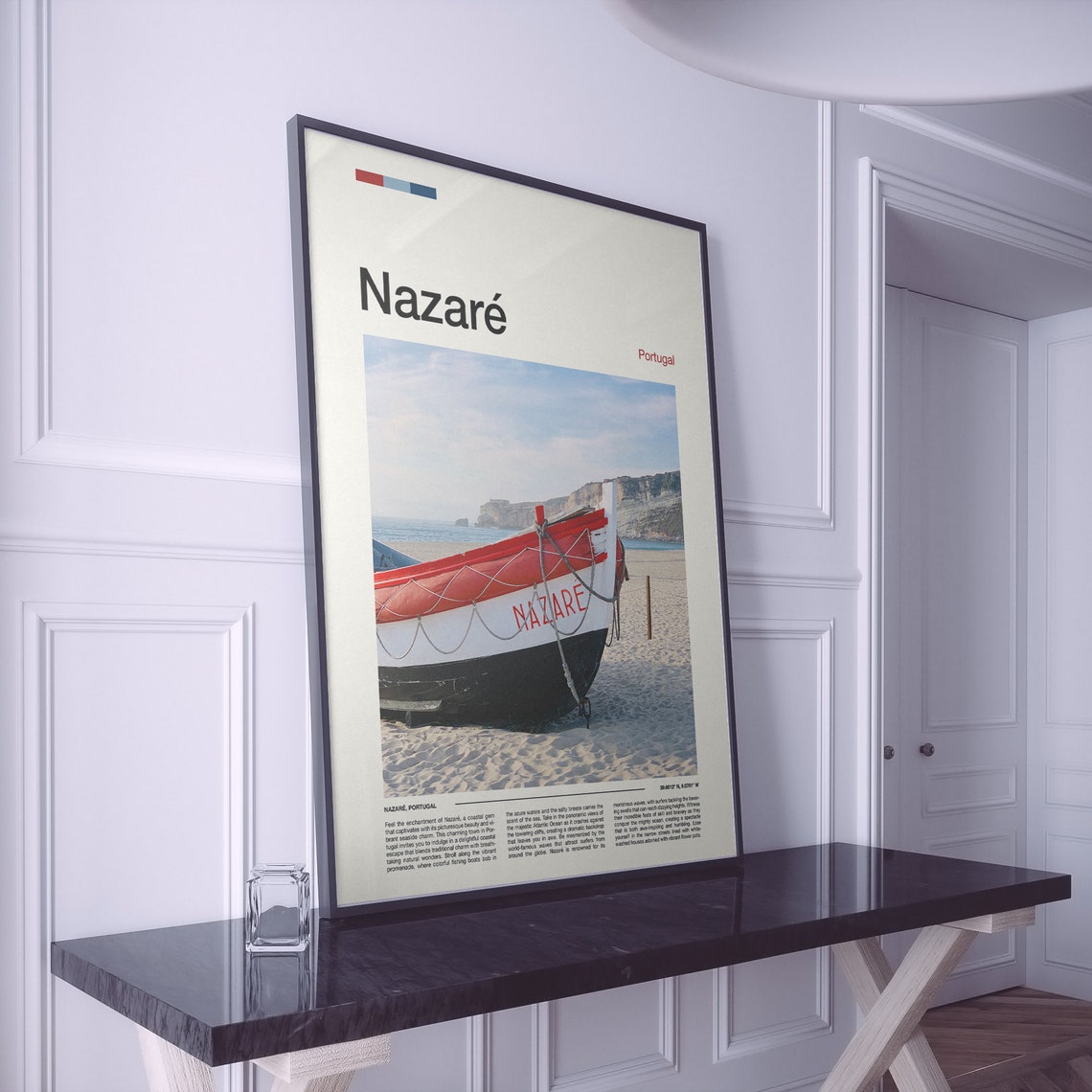 Nazare Portugal Red and White Fishing Boat Beach Nautical Poster - Image 2