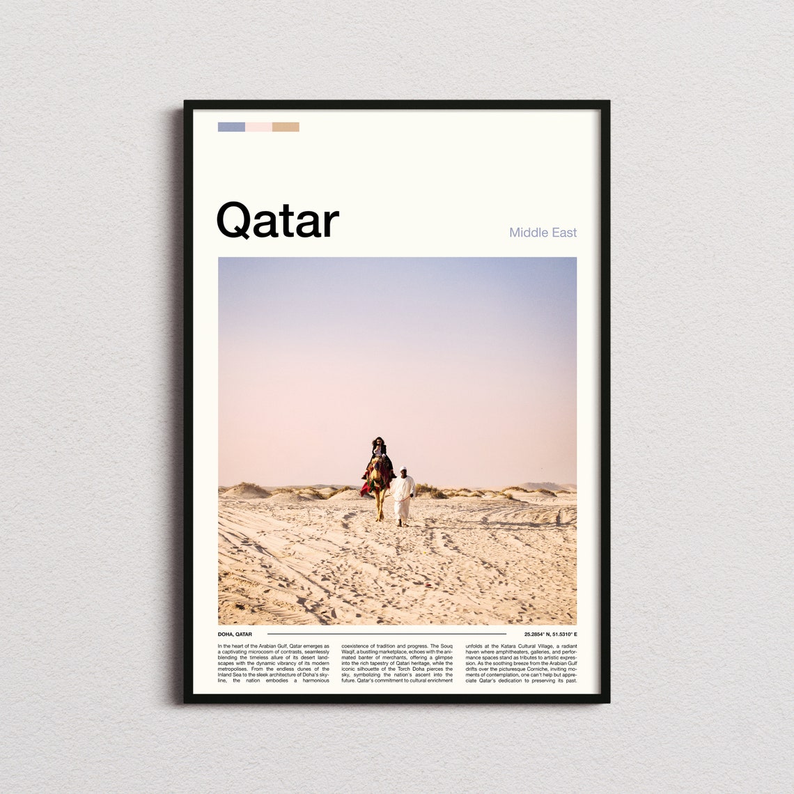 Qatar Middle East Camel Ride Desert Sunset Dune Scene Poster