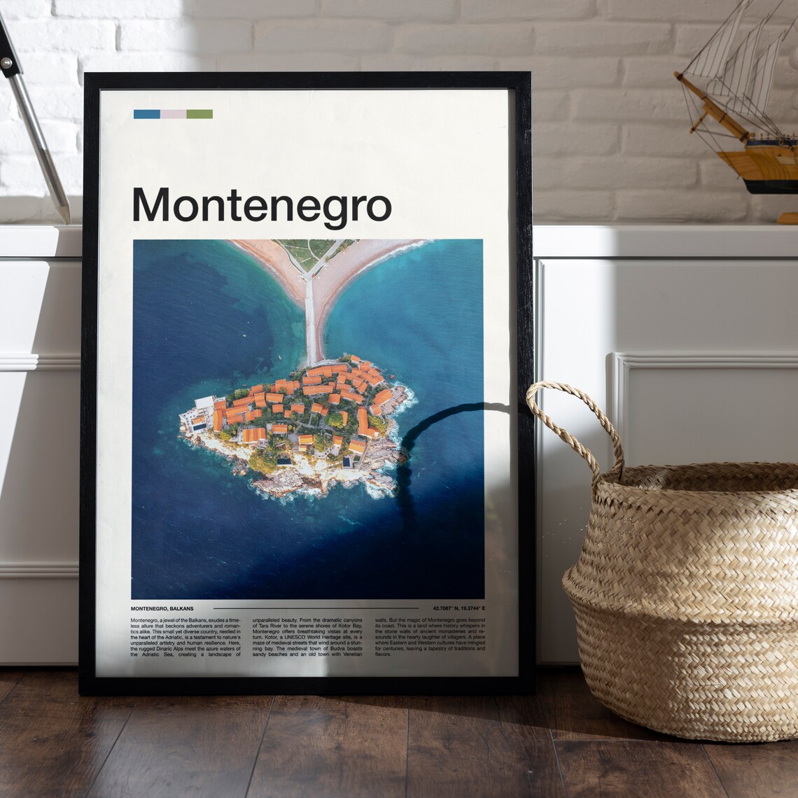 Montenegro Sveti Stefan Island Aerial Coast Travel Photo Poster - Image 5