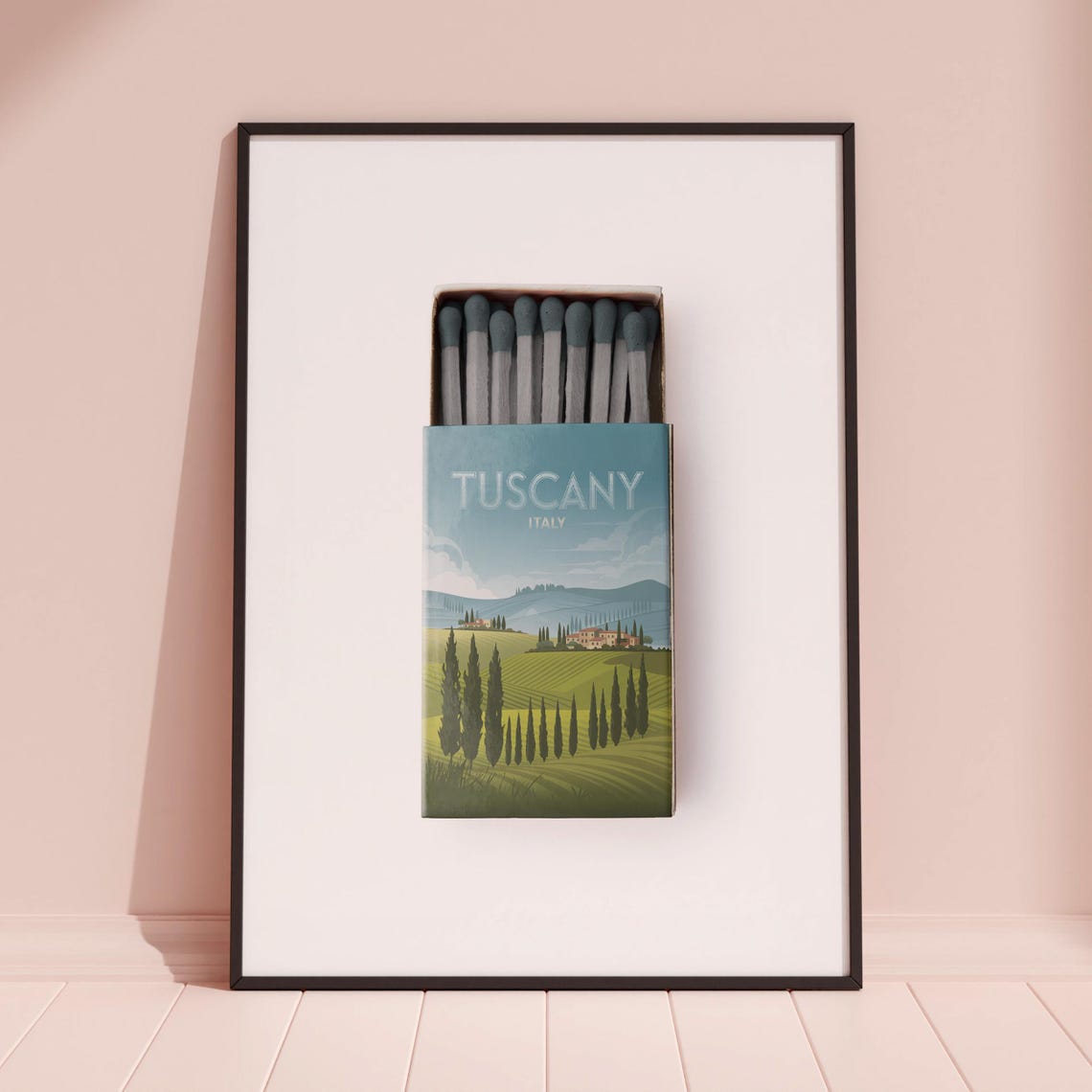 Tuscany Italy Cypress Trees Matchbox Style Art with Villa Hills Poster - Image 3