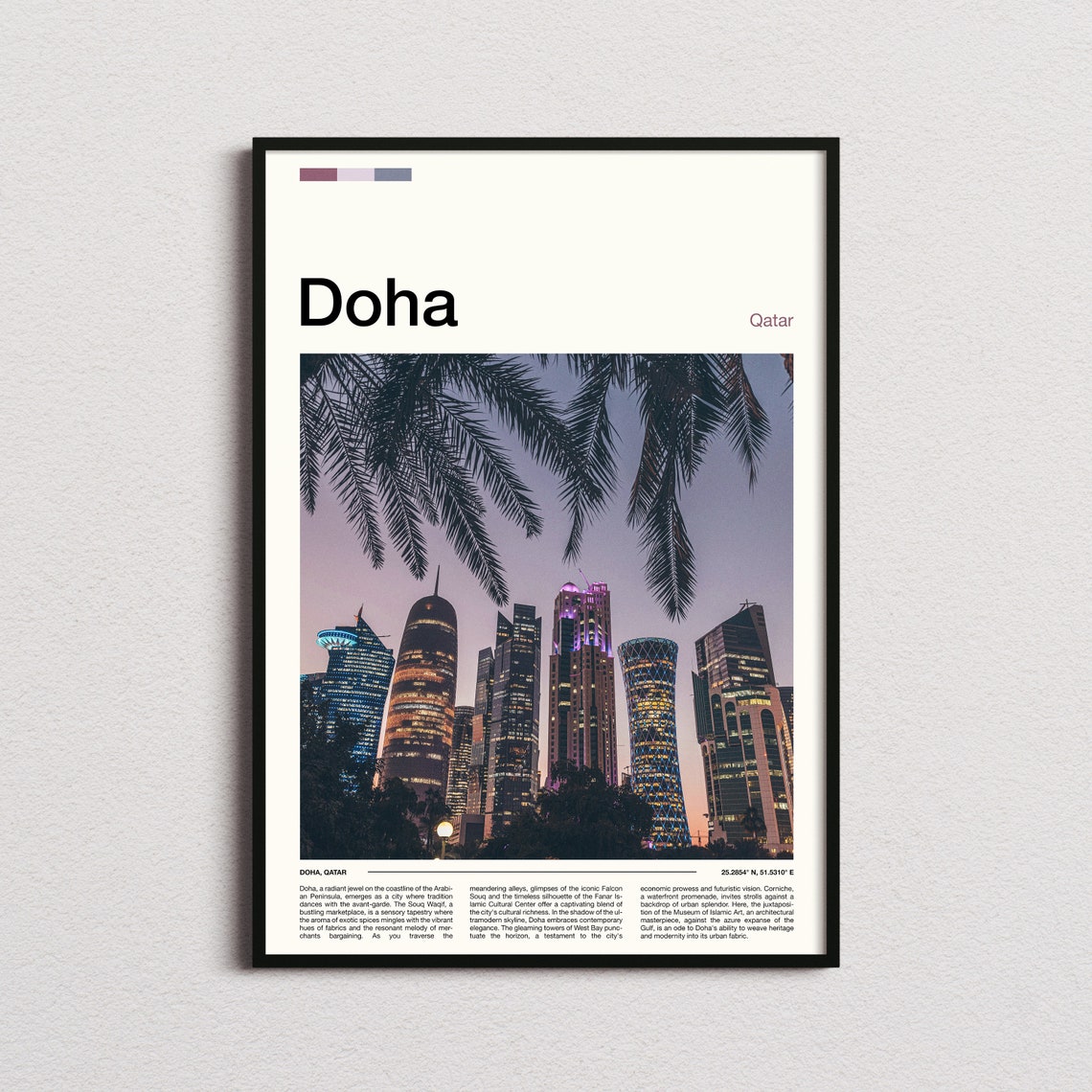 Doha Qatar Palm Trees Night West Bay Towers Photography Poster