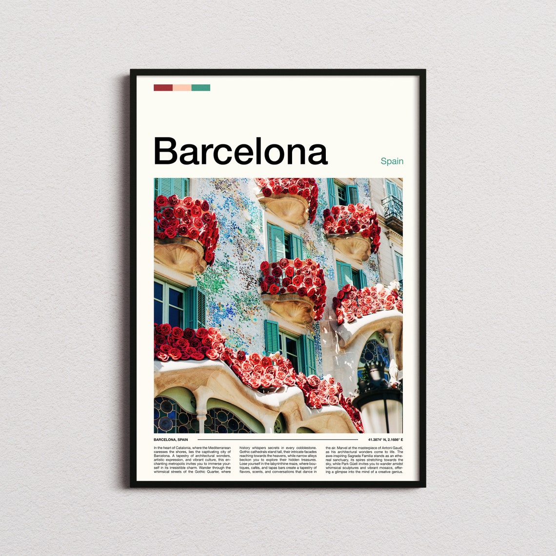 Barcelona Spain Casa Batllo Gaudi Facade Roses Travel Poster
