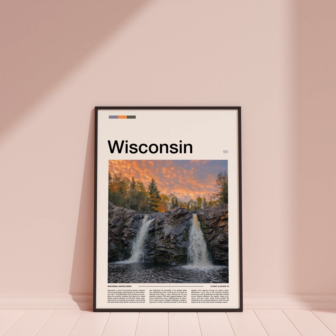 Wisconsin Twin Waterfalls Autumn Sunset Forest Landscape Poster - Image 4