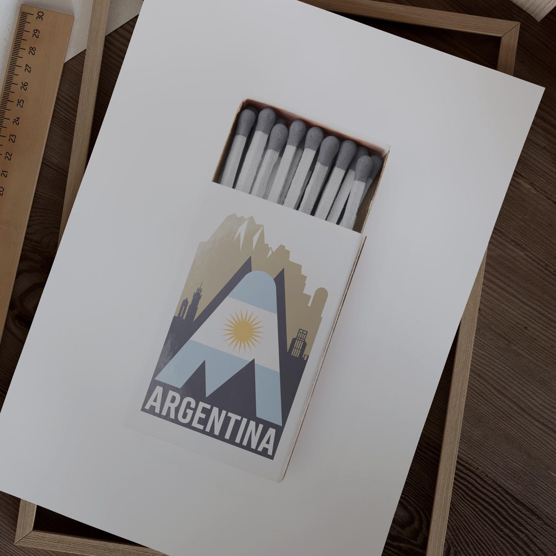 Argentina Flag Matchbox Style Art with Sun Emblem and Mountains Poster - Image 2
