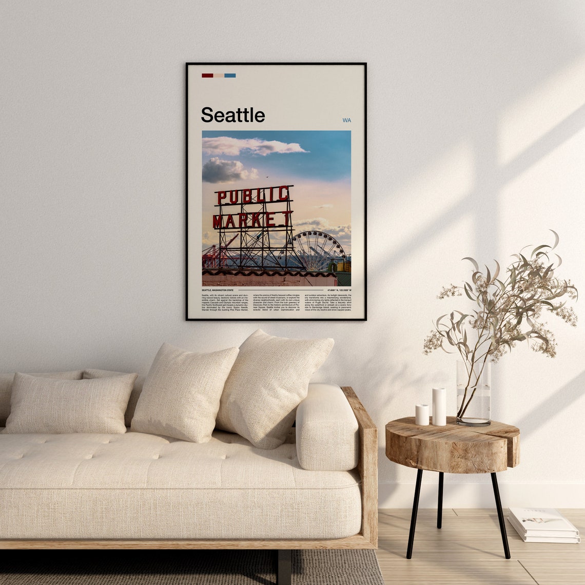 Seattle Public Market Sign With Ferris Wheel Waterfront View Poster - Image 3