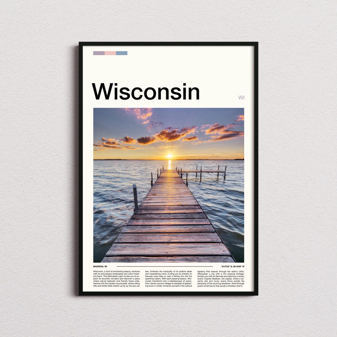 Wisconsin Lake Pier Sunset Golden Hour Dock Photography Poster