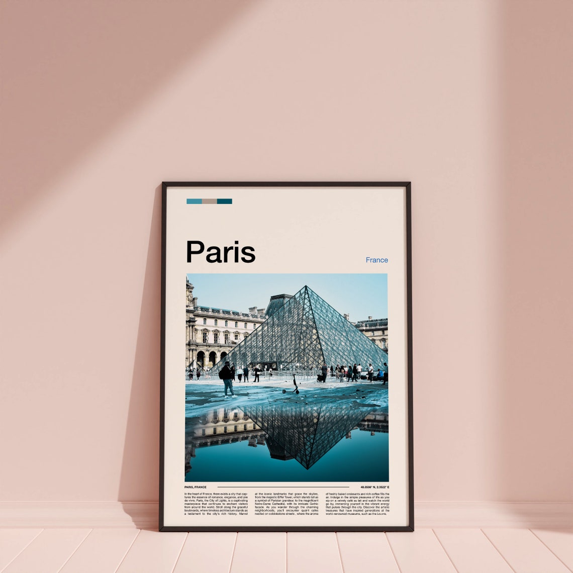 Paris France Louvre Pyramid Reflection Photography Travel Poster - Image 4
