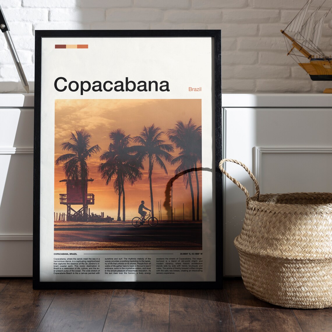 Copacabana Brazil Palm Trees Sunset Beach Cyclist Photography Poster - Image 5
