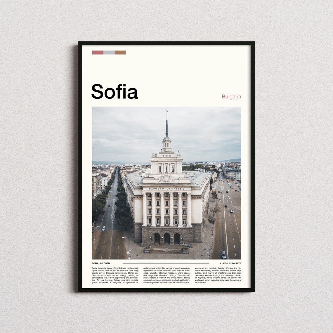 Sofia Bulgaria City Hall Aerial Historic Building Travel Poster
