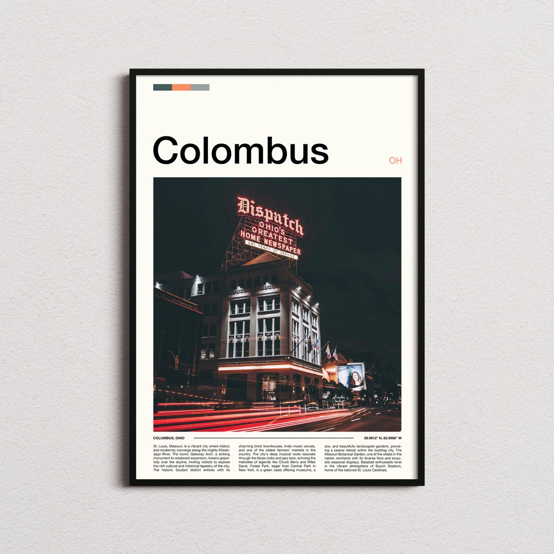 Columbus Ohio Dispatch Newspaper Sign Night Street Photography Poster