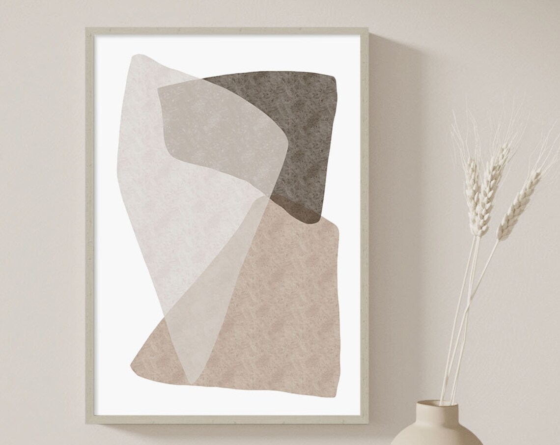 Calm Layered Beige Organic Shapes Minimalist Abstract Wall Art