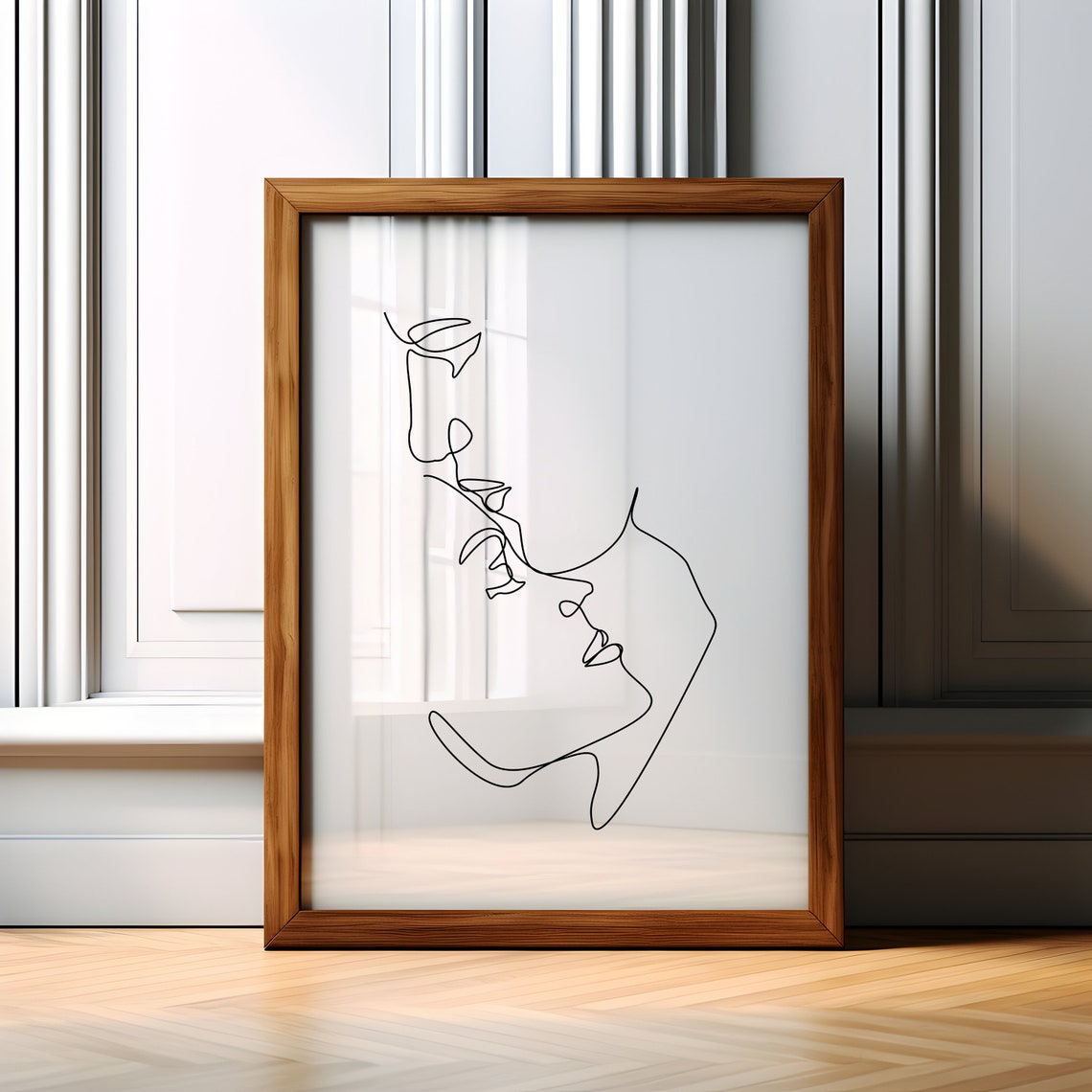 Minimalist One Line Kiss Drawing Couple Faces Line Art Poster