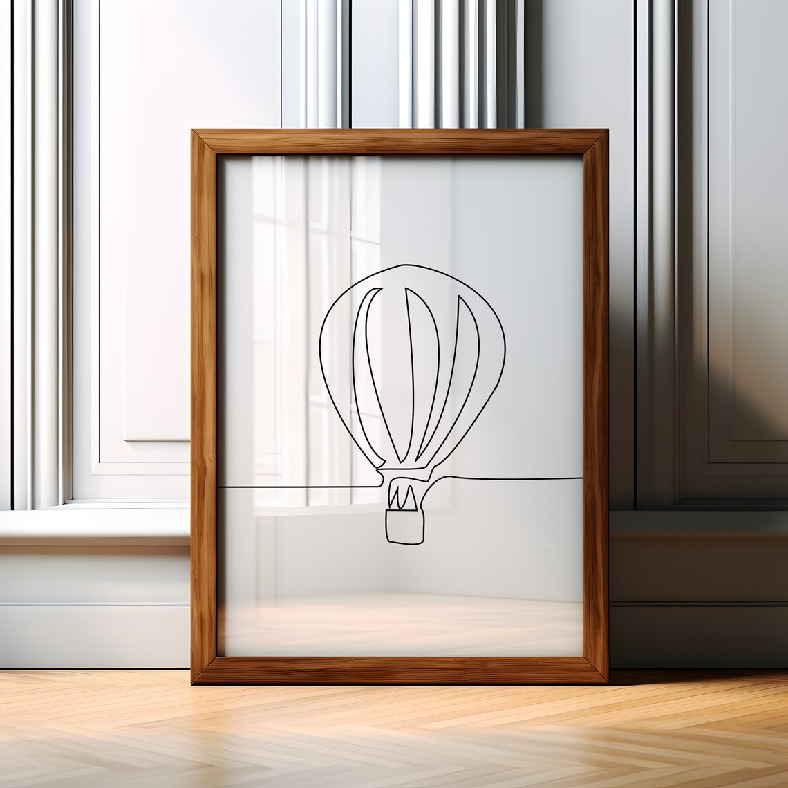 Hot Air Balloon Single Line Drawing Minimalist Sky Art Poster