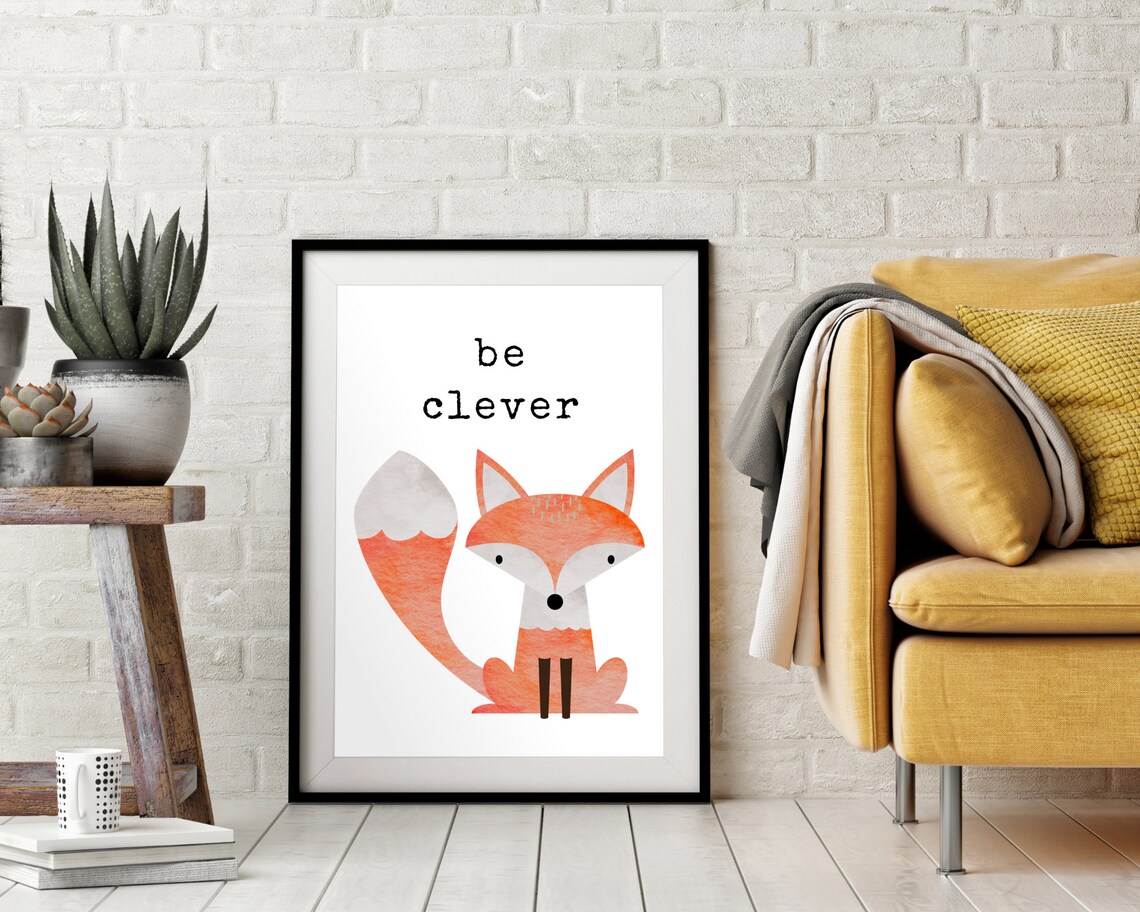 Be Clever Watercolor Fox Kids Nursery Growth Mindset Wall Art - Image 3