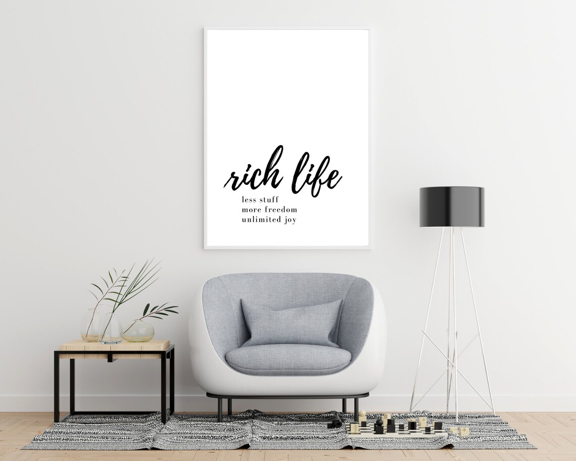 Rich Life Less Stuff More Freedom Minimalist Script Quote Wall Art Poster - Image 3
