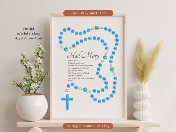 Hail Mary Rosary Beads Religious Wall Art