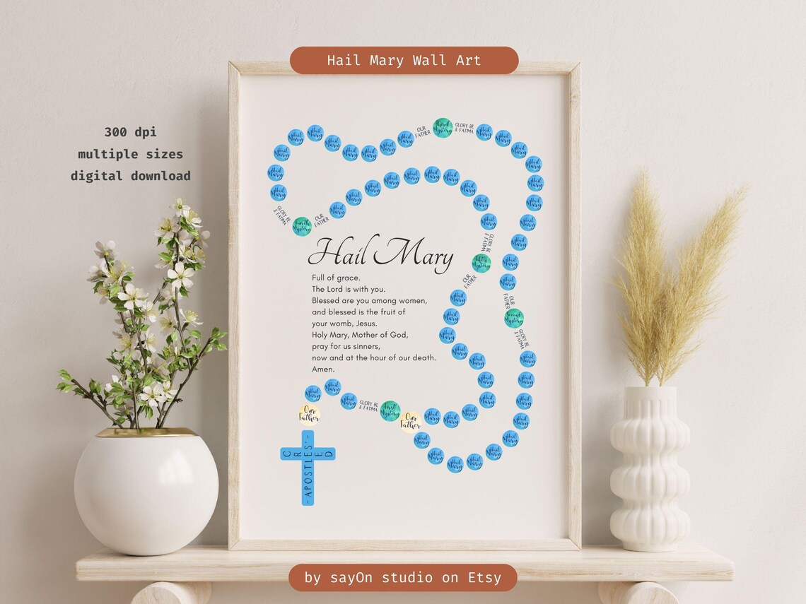 Hail Mary Rosary Beads Religious Wall Art