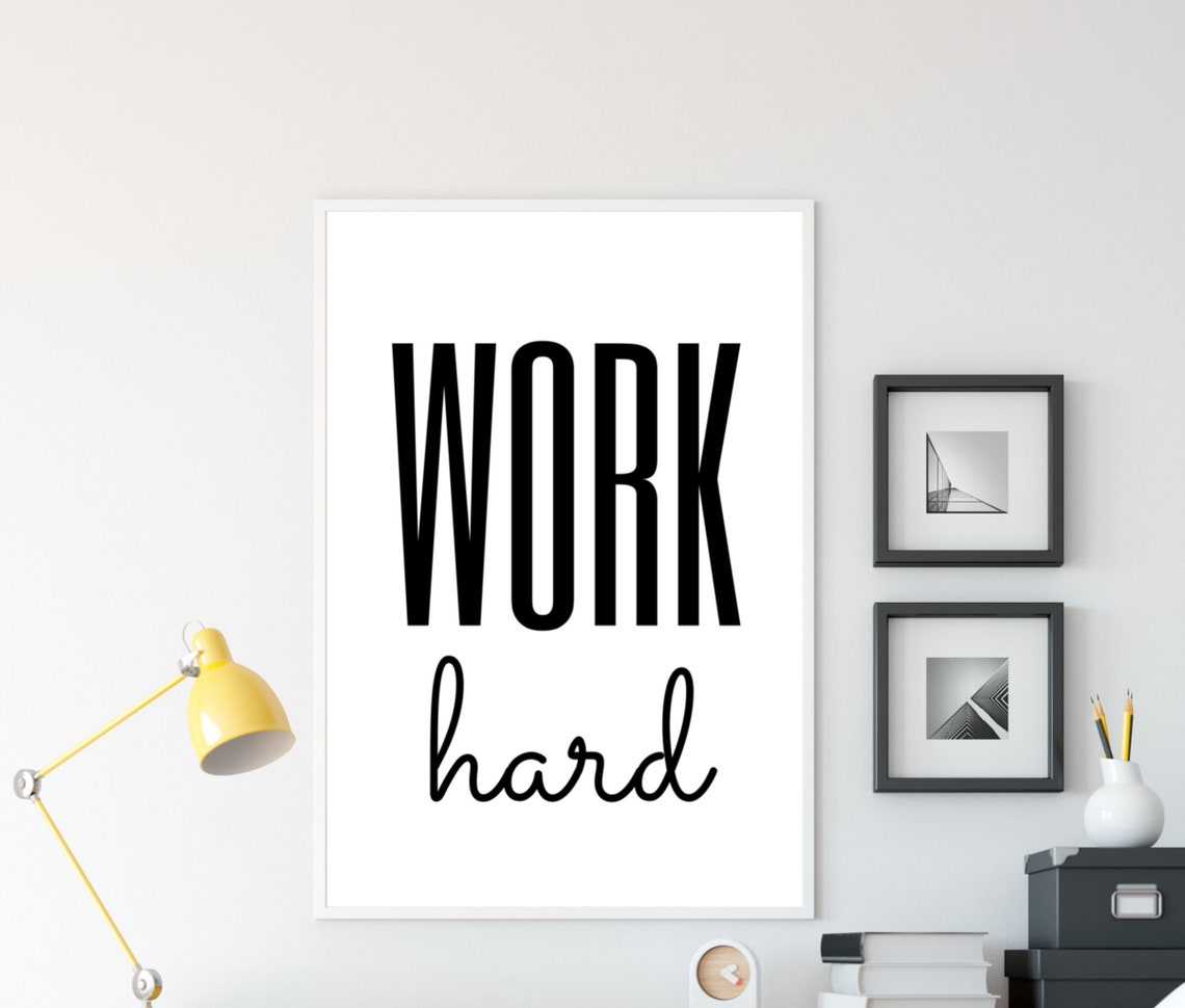 Work Hard Tall Block Letter Mixed Type Motivational Office Wall Poster - Image 3