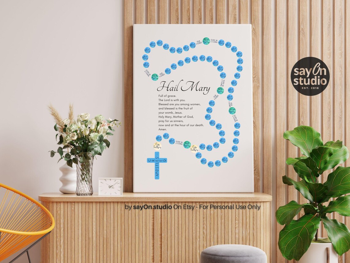 Hail Mary Rosary Beads Religious Wall Art - Image 4