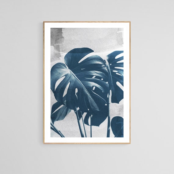 Monstera Cyanotype, Tropical Botanical Photograph