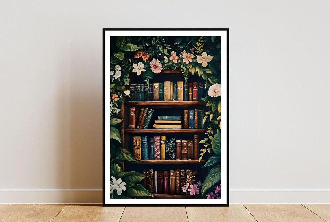 Bookshelf Poster, Vintage Boho Art Print