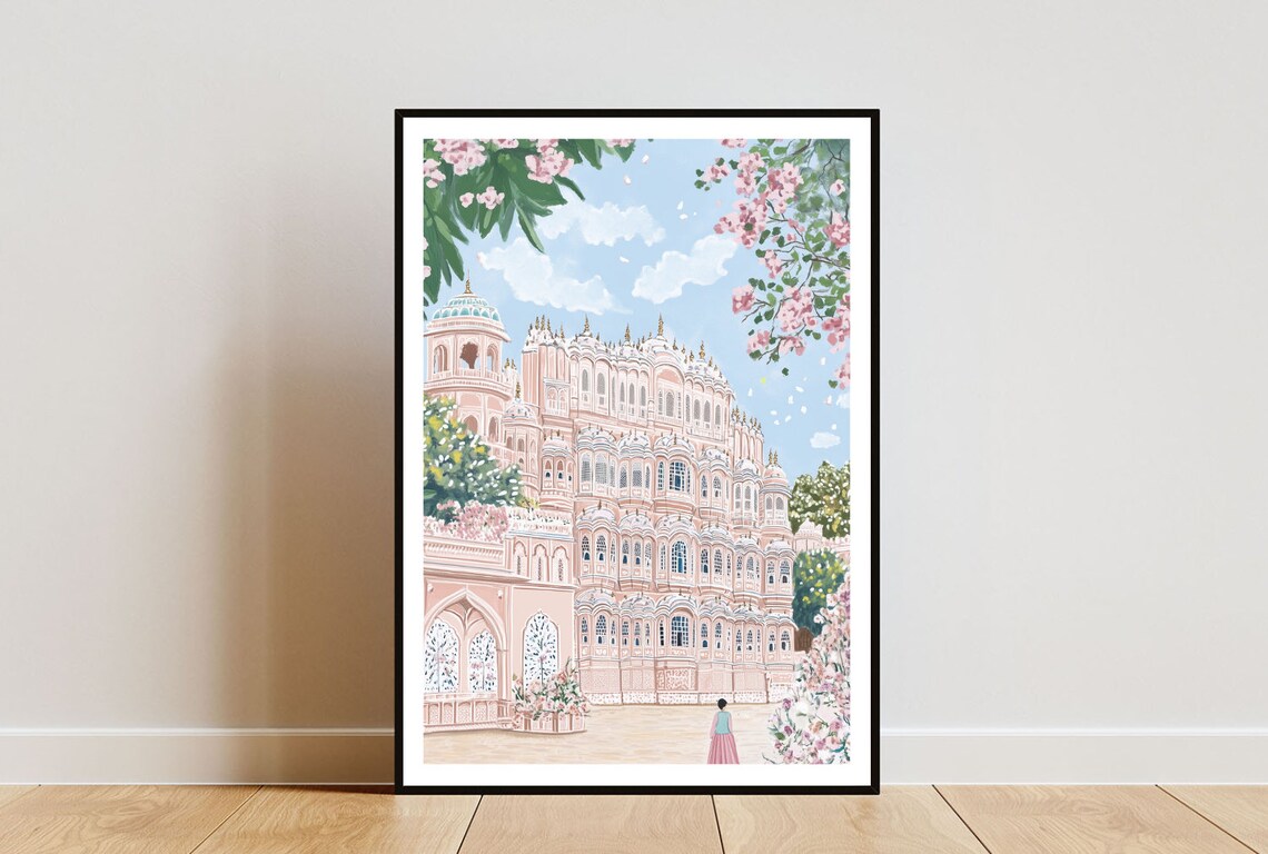 Jaipur Hawa Mahal India Travel Poster, Pastel Art