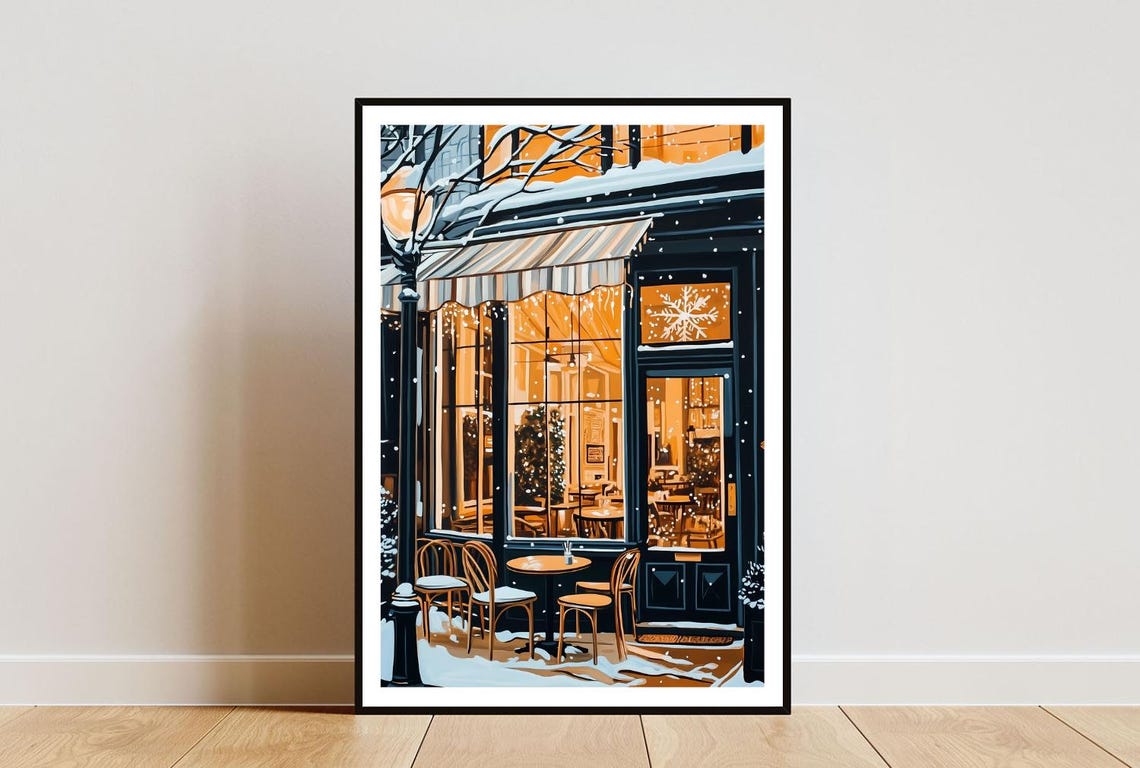 Vintage Cafe Painting Cafe Wall Art French Cafe Art Poster Coffee Print Coffee Wall Art Vintage Poster Cafe Painting Christmas Poster