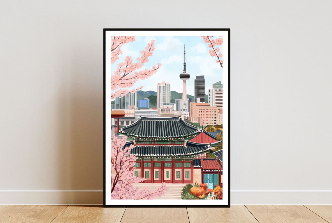 Seoul Poster Korean Print South Korea Wall Art Travel Poster South Korea Print Seoul South Korea Temple Wall Art Pastel Art Asian