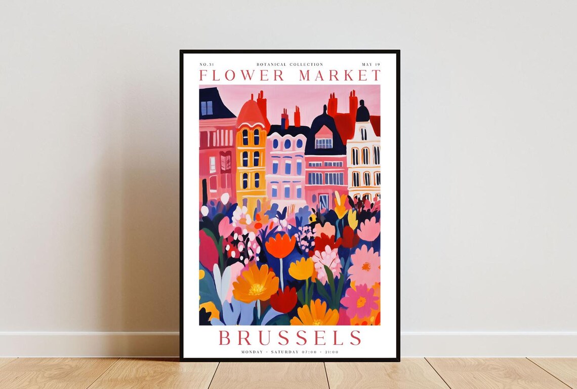 Brussels Colorful Flower Market Botanical Collection Travel Art Poster