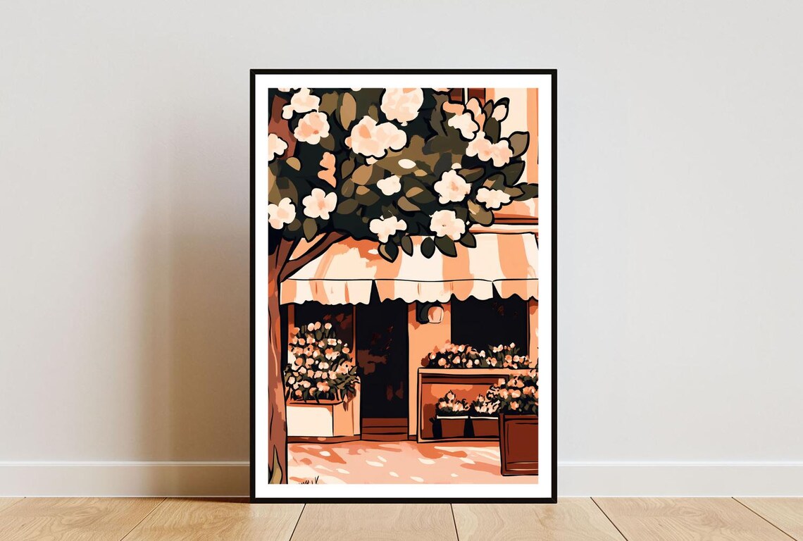 Charming Florist Shop Storefront Art Print Floral Wall Decor