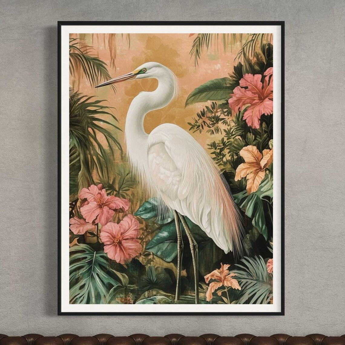 Great Egret Art Print, Vintage Modern Bird Artwork