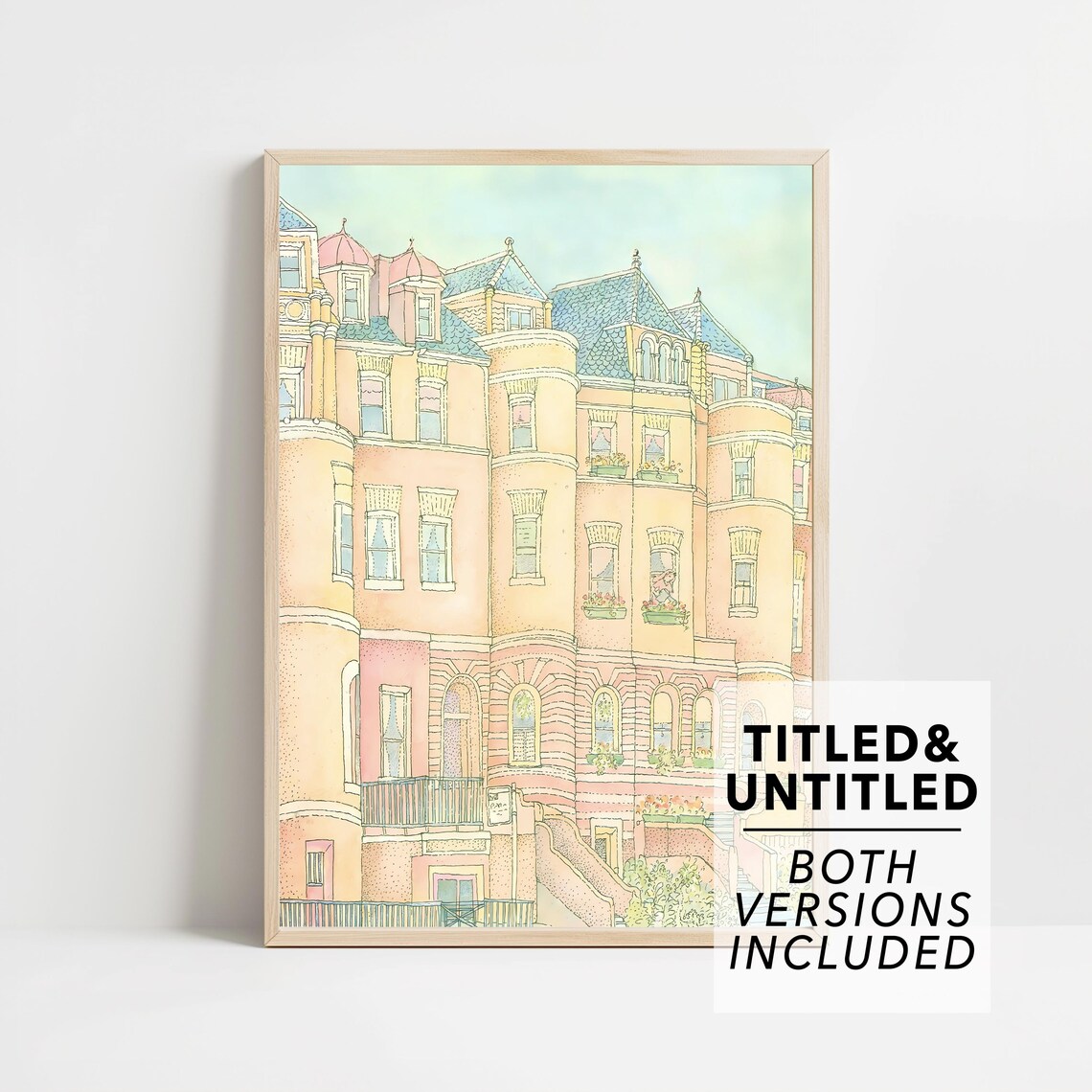 Peach European Apartment Building Facade Architectural Art Poster